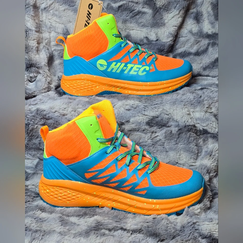 NWB Hi-Tec Destructor Logo Mid Florecent Orange‎ and Blue Sneakers size 9